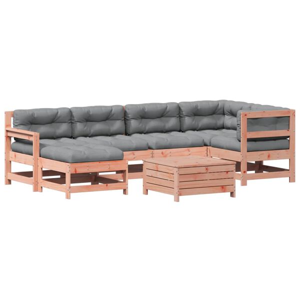 vidaXL 7 pcs conj. lounge jardim com almofad&otilde;es madeira douglas maci&ccedil;a