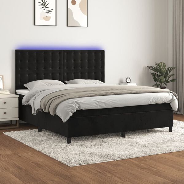 vidaXL Cama box spring c/ colch&atilde;o/LED 160x200 cm veludo preto
