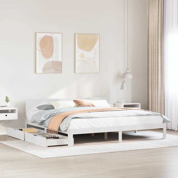 vidaXL Estrutura de cama c/ gavetas 180x200 cm pinho maci&ccedil;a branco
