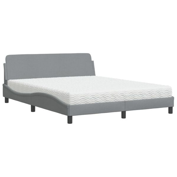 vidaXL Cama com colch&atilde;o Dover 160x200 cm tecido cinzento-claro