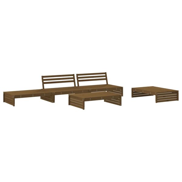 vidaXL 5pcs conj. lounge jardim+almofad&otilde;es madeira maci&ccedil;a castanho-mel
