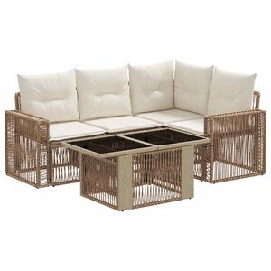 vidaXL Conjunto de Sof&aacute; de Jardim 5 unid. Bege e Branco Creme vime PE