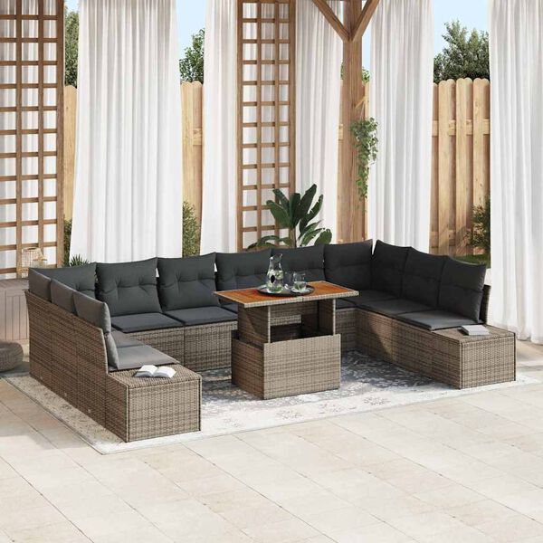 vidaXL Conjunto de Sof&aacute; de Jardim 11 pcs Cinzeto Rattan Sint&eacute;tico