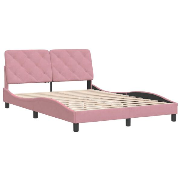 vidaXL Estrutura de cama sem colch&atilde;o 140x200 cm veludo rosa