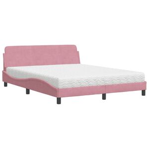 vidaXL Cama com colch&atilde;o Dover 160x200 cm veludo rosa