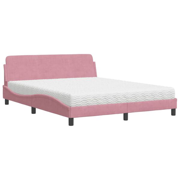 vidaXL Cama com colch&atilde;o Dover 160x200 cm veludo rosa