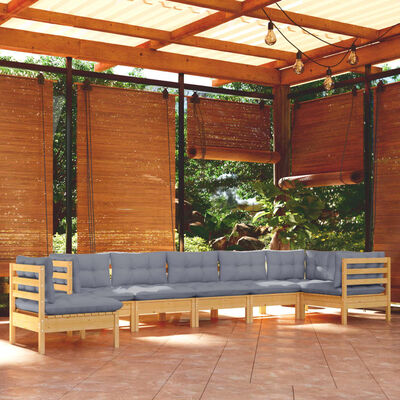 vidaXL 8 pcs conjunto lounge de jardim + almofadões cinza pinho maciço
