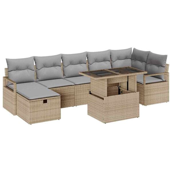vidaXL Conjunto de Sof&aacute; de Jardim 8 pcs Bege Rattan Sint&eacute;tico