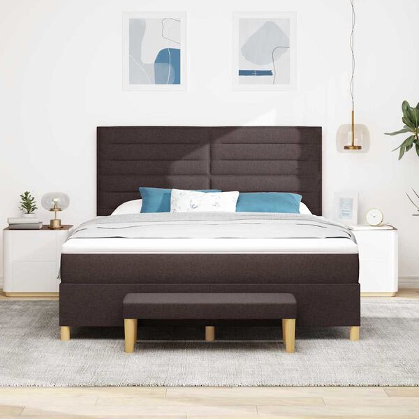 vidaXL Cama Box com colch&atilde;o Marrom Escuro 180 x 200 cm tecido