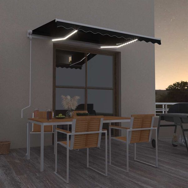 vidaXL Toldo autom&aacute;tico com LED e sensor de vento 350x250 cm antracite