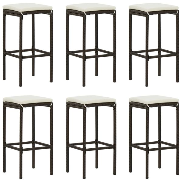 vidaXL 7 pcs conjunto de bar p/ jardim com almofad&otilde;es vime PE castanho