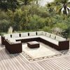 vidaXL 12 pcs conjunto lounge jardim c/ almofad&otilde;es vime PE castanho