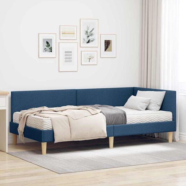 vidaXL Estrutura de Cama de Canto com Colch&atilde;o Outros 2 pcs Azul tecido