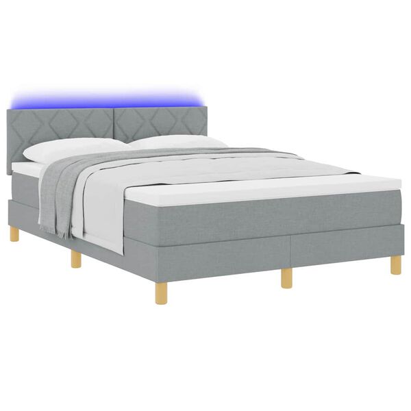 vidaXL Cama Box Spring LED com led Cinzento-claro 160 x 200 cm tecido