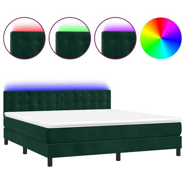 vidaXL Cama box spring c/ colch&atilde;o/LED 160x200 cm veludo verde-escuro