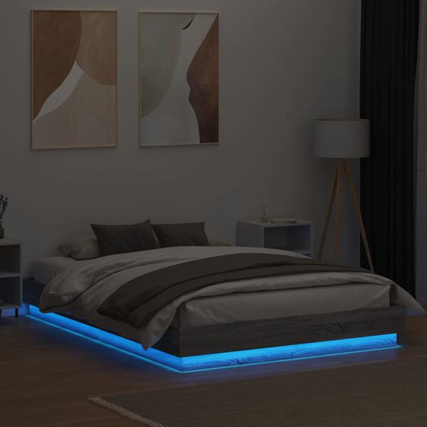 vidaXL Estrutura de cama com luzes LED 150x200 cm cinzento sonoma
