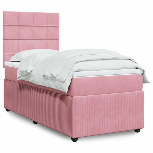 vidaXL Cama com molas/colch&atilde;o 90x190 cm veludo rosa