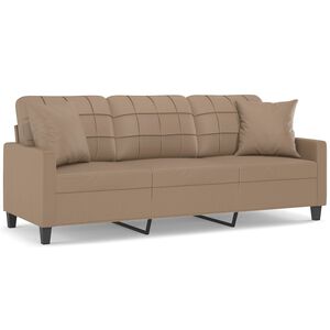 vidaXL Sof&aacute; 3 lug. c/ almofadas 180 cm couro artif. cappuccino