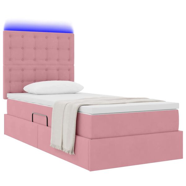 vidaXL Cama com arruma&ccedil;&atilde;o e LED com colch&atilde;o Rosa 100 x 200 cm Veludo