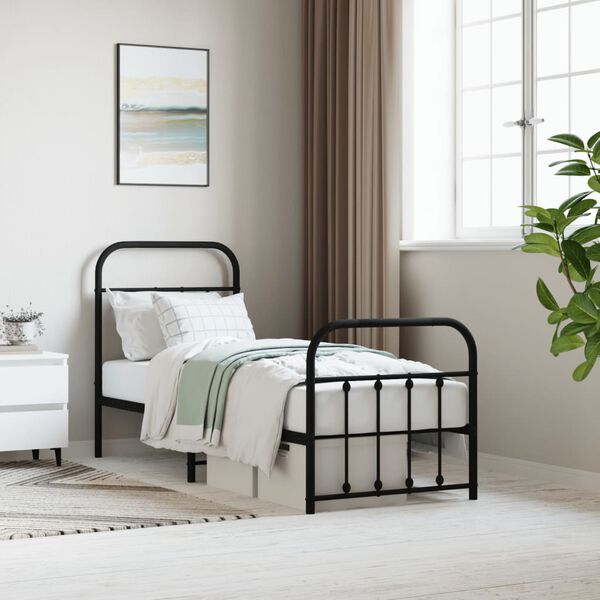 vidaXL Estrutura de cama com cabeceira e p&eacute;s 75x190 cm metal preto