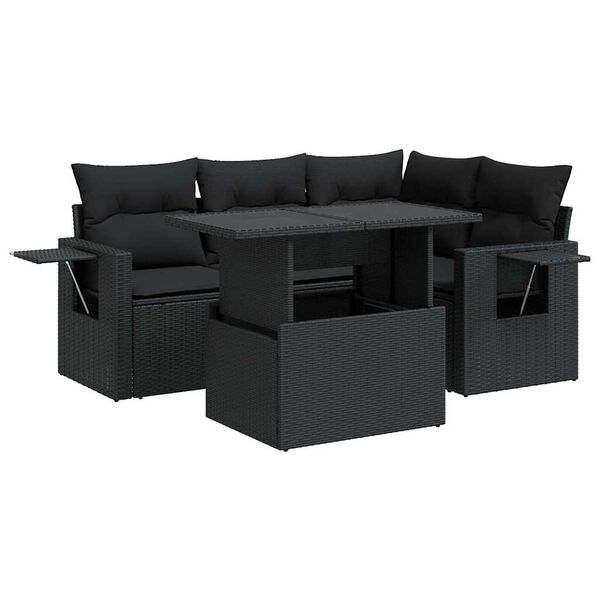 vidaXL 5 pcs conjunto sof&aacute;s de jardim com almofad&otilde;es vime PE preto
