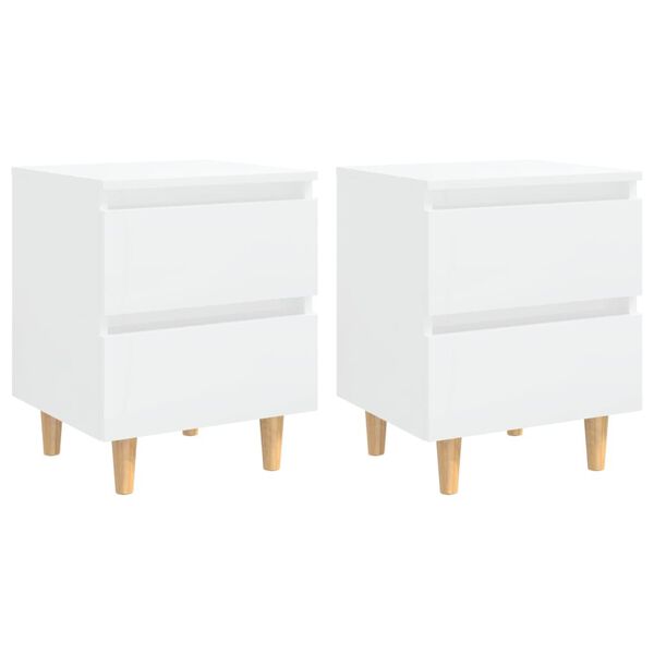 vidaXL Mesas cabeceira 2 pcs pernas pinho 40x35x50 cm branco brilhante