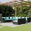 vidaXL 10 pcs conjunto lounge de jardim c/ almofad&otilde;es vime PE preto