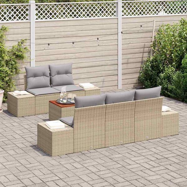 vidaXL Conjunto de Sof&aacute; de Jardim com almofada 6 pcs Bege vime PE