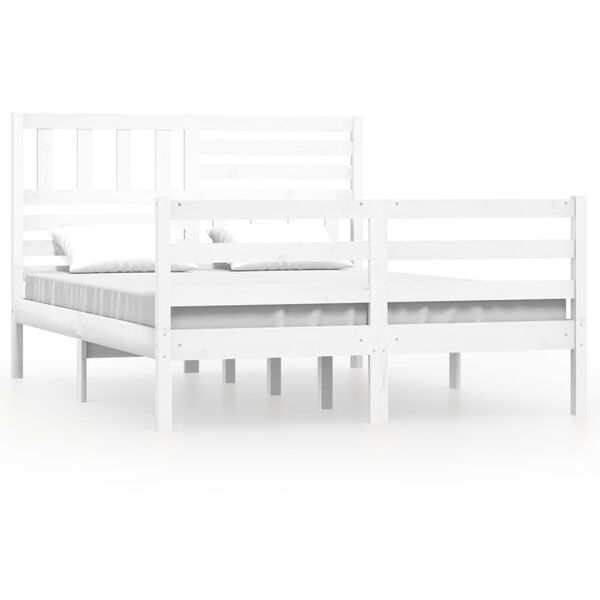 vidaXL Estrutura de cama 140x190 cm madeira maci&ccedil;a branco