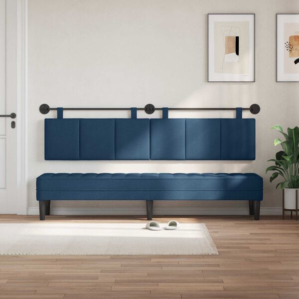 vidaXL Cabeceira Suspensa Riscas Azul 210 x 55 x 5 cm tecido