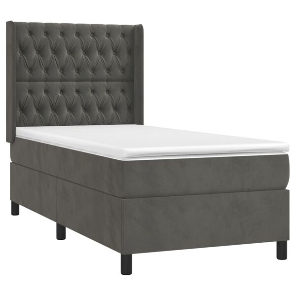 vidaXL Cama box spring c/ colch&atilde;o/LED 90x190 cm veludo cinzento-escuro