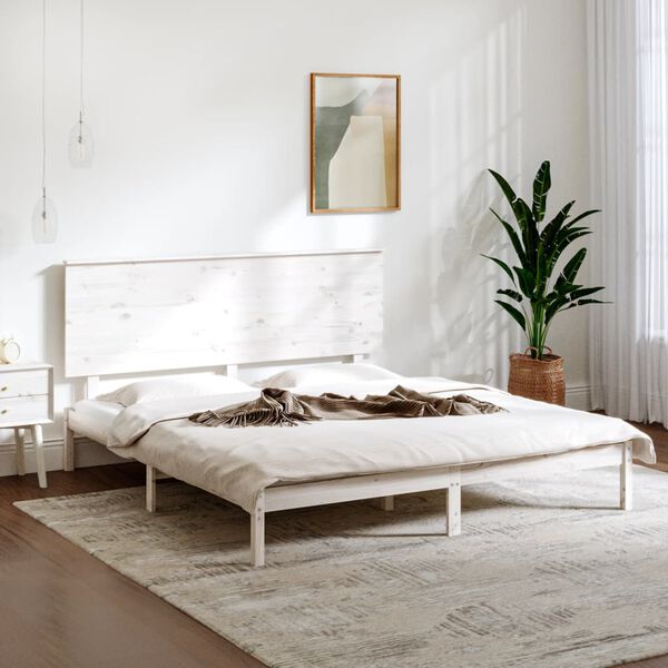 vidaXL Estrutura de cama king 150x200 cm madeira maci&ccedil;a branco