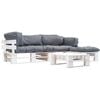 vidaXL Sof&aacute;s de paletes jardim 4 pcs almofad&otilde;es cinzentos madeira
