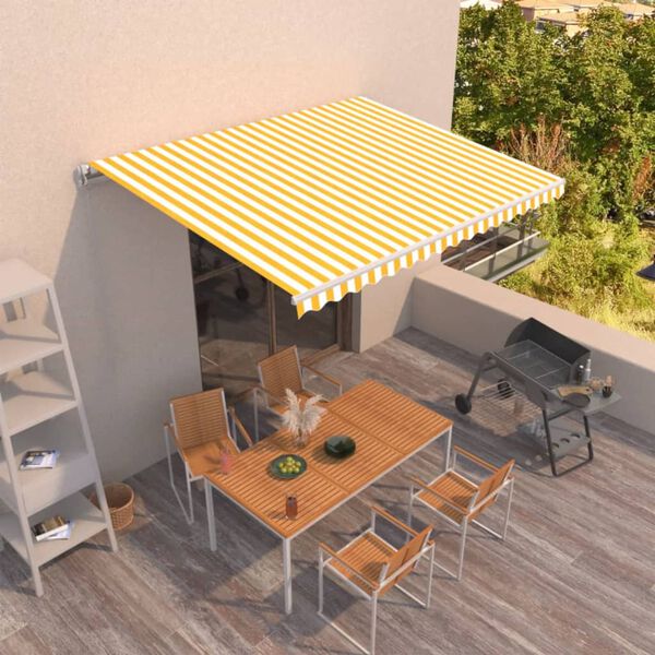 vidaXL Toldo retr&aacute;til manual 450x300 cm amarelo e branco