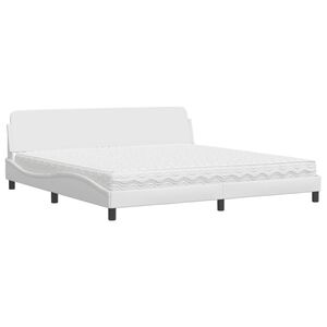 vidaXL Cama com colch&atilde;o Dover 200x200 cm couro artificial branco