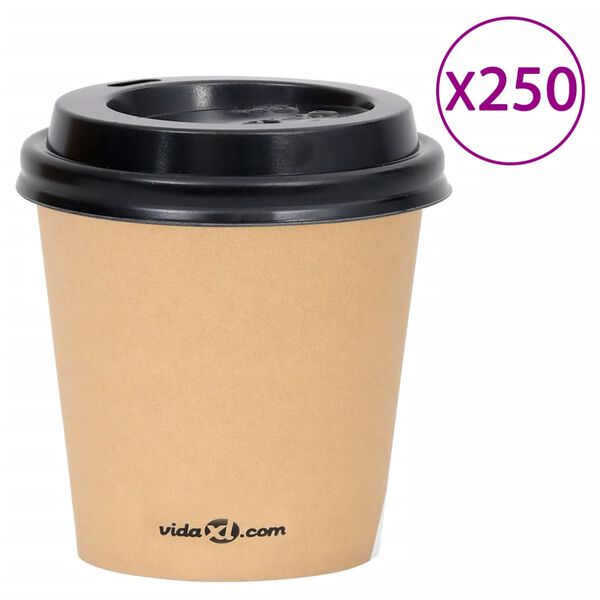 vidaXL Copos de caf&eacute; em papel com tampas 120 ml 250 pcs castanho