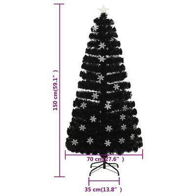 vidaXL Árvore de Natal com flocos de neve LED 150 cm fibra ótica preto