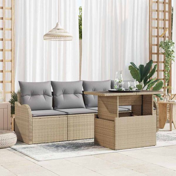 vidaXL Conjunto de Sof&aacute; de Jardim 5 pcs Bege Rattan de Polipropileno