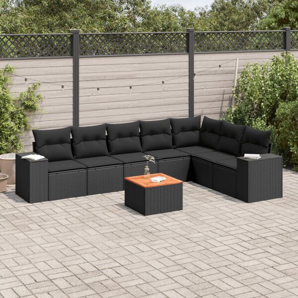 vidaXL 8 pcs conjunto sof&aacute;s de jardim com almofad&otilde;es vime PE preto
