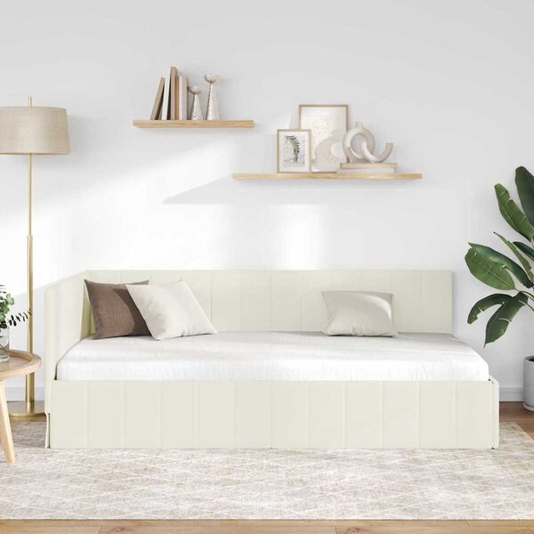 vidaXL Estrutura de Cama de Canto Creme 100 cm x 200 cm Veludo