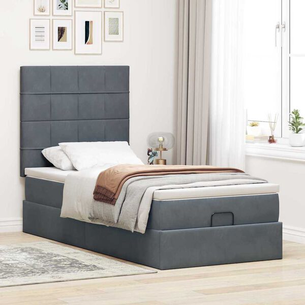 vidaXL Estrutura cama otomana colch&otilde;es 80x200cm veludo cinzento escuro
