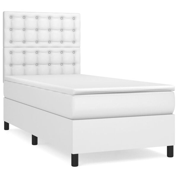 vidaXL Cama com molas/colch&atilde;o 90x200 cm couro artificial branco