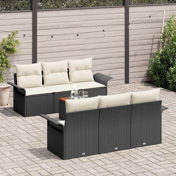 vidaXL Conjunto de Sof&aacute; de Jardim 7 pcs Preto e Creme vime PE