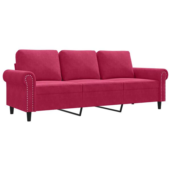 vidaXL Sof&aacute; de 3 lugares veludo 180 cm vermelho tinto