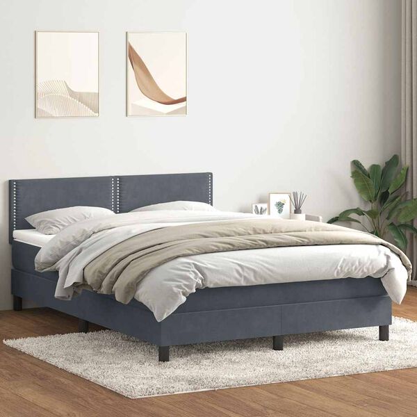 vidaXL Cama com molas/colch&atilde;o 140x210 cm veludo cinzento-escuro