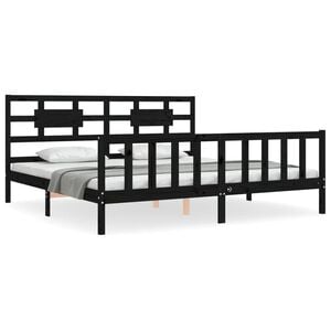 vidaXL Estrutura de cama com cabeceira 200x200 cm madeira maci&ccedil;a preto