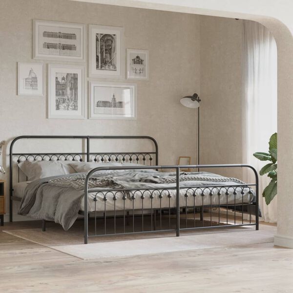 vidaXL Estrutura de cama com cabeceira e p&eacute;s 193x203 cm metal preto