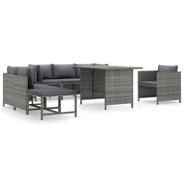 vidaXL 8 pcs conjunto lounge de jardim c/ almofad&otilde;es vime PE cinzento