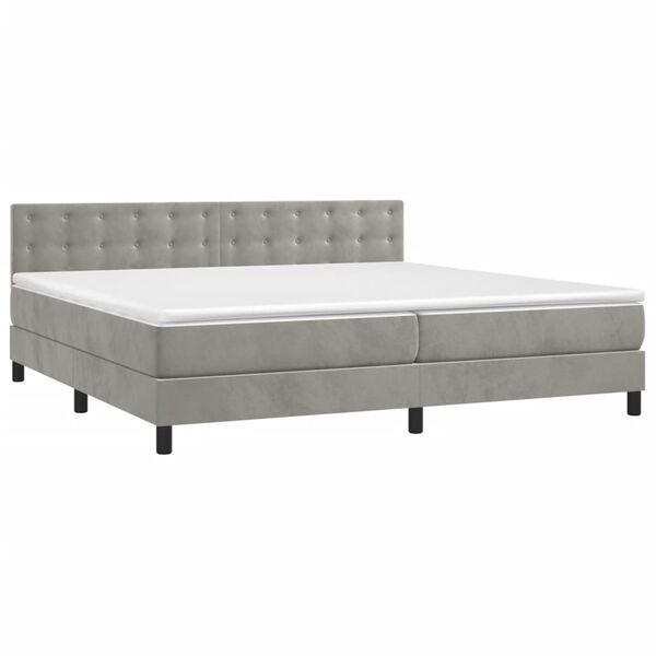 vidaXL Cama box spring c/ colch&atilde;o/LED 200x200 cm veludo cinzento-claro