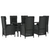 vidaXL 7 pcs conjunto de jantar p/ jardim c/ almofad&otilde;es vime PE preto